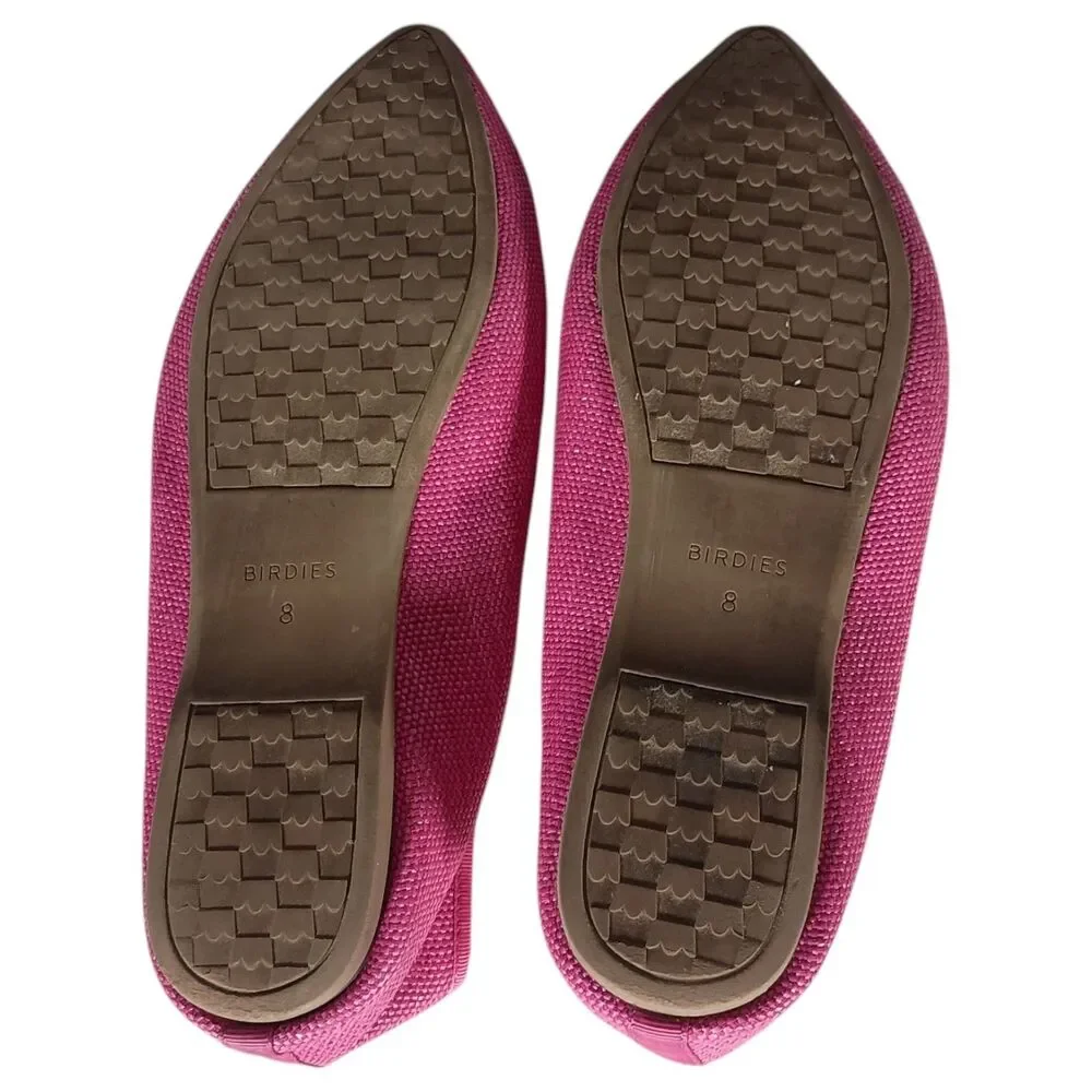 Birdies The Goldfinch Raffia Flats Shoes Pointed Toe Bow Pink Womens 8